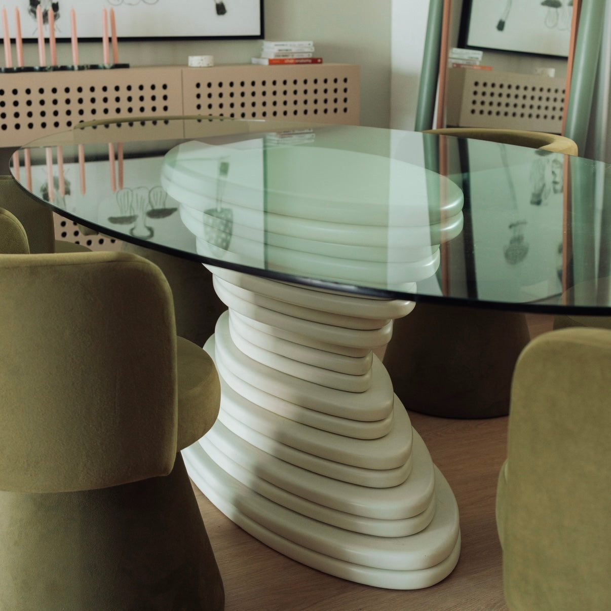 Single base Stacked Table - Glass Top