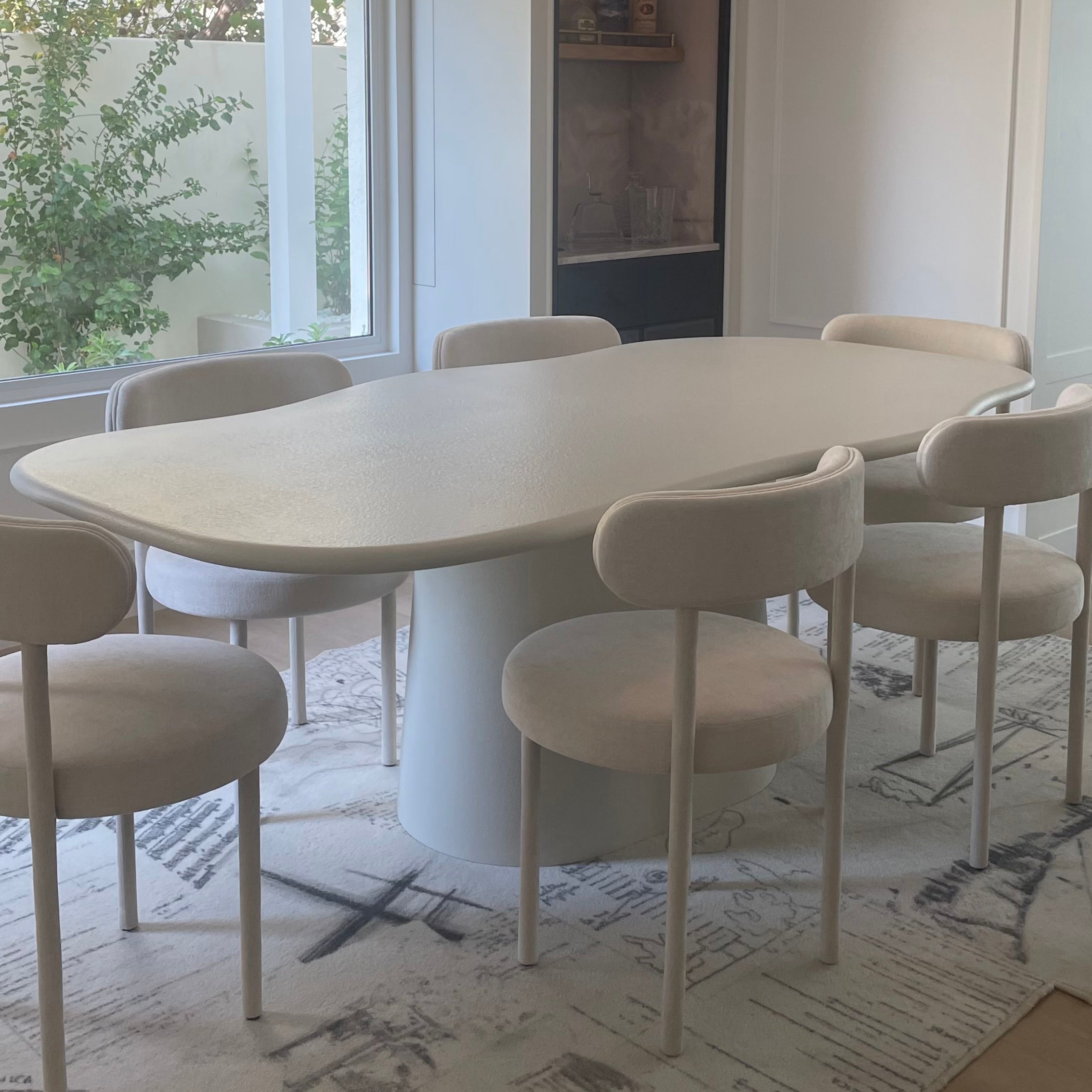 Wave One Leg Dining Table - Plaster Finish
